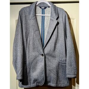 Lands' End Gray Chevron-Herringbone Fleece-Lined One Button Blazer Womens Sz 2X